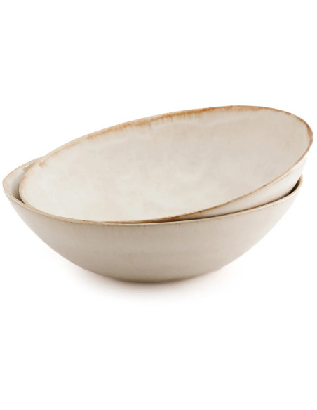 Saladier rond 27 cm Grès Blanc cassé Marron The Cascais 