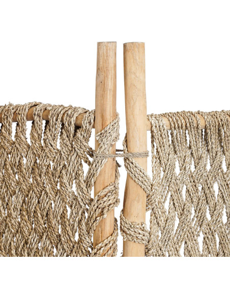 Paravent original Bohème chic 3 panneaux en Bois de teck Herbe de mer Naturel The Room Divider 