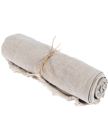 Nappe originale Bohème chic Carrée 150x150 en Lin Beige Avec franges The Linen 