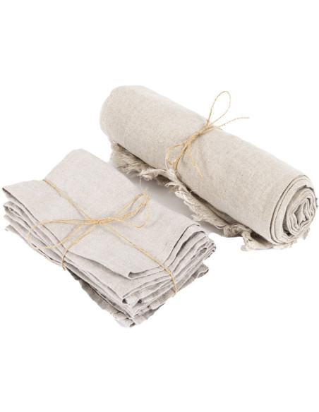 Nappe originale Bohème chic Carrée 150x150 en Lin Beige Avec franges The Linen 