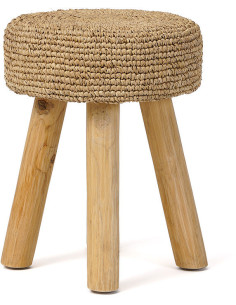 Tabouret Bohème chic Rond en Bois de teck Raphia Naturel The Raphia 