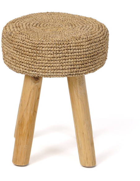 Tabouret Bohème chic Rond en Bois de teck Raphia Naturel The Raphia 