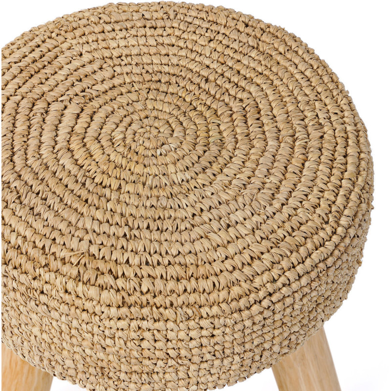 Tabouret Bohème chic Rond en Bois de teck Raphia Naturel The Raphia 