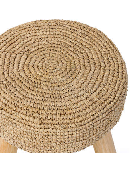 Tabouret Bohème chic Rond en Bois de teck Raphia Naturel The Raphia 