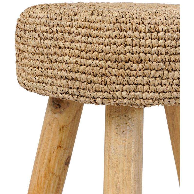 Tabouret Bohème chic Rond en Bois de teck Raphia Naturel The Raphia 