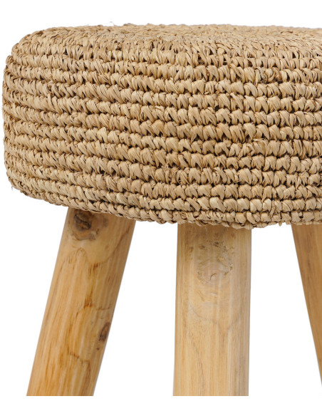 Tabouret Bohème chic Rond en Bois de teck Raphia Naturel The Raphia 