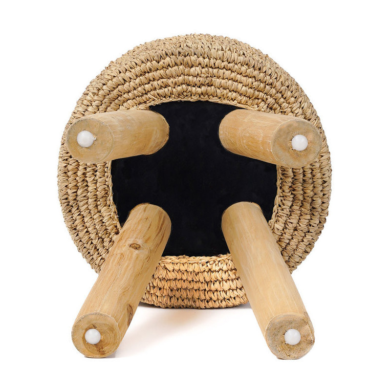 Tabouret Bohème chic Rond en Bois de teck Raphia Naturel The Raphia 