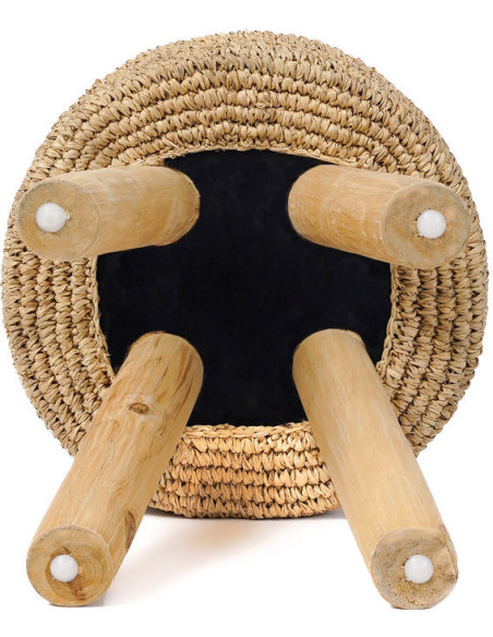 Tabouret Bohème chic Rond en Bois de teck Raphia Naturel The Raphia 