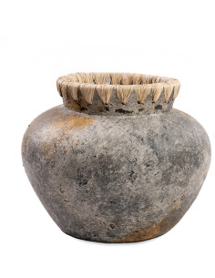 Vase Rond Hauteur 23 cm en Terre cuite Gris antique Raphia Naturel The Styly 