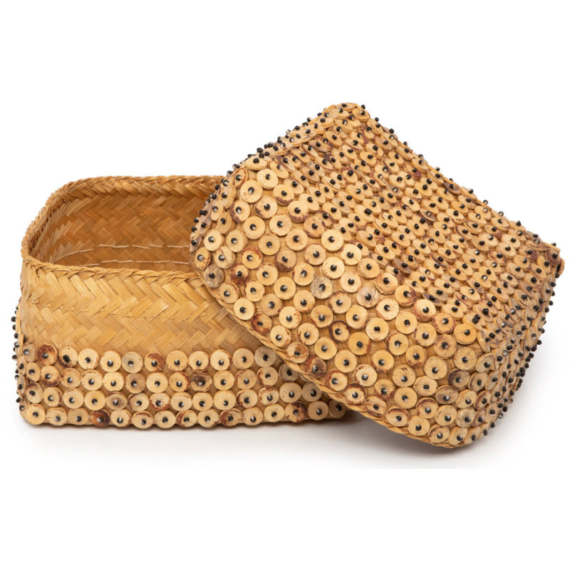 Boîte de rangement originale avec couvercle Carrée 28 cm Bambou Marron Noix de coco The Coconut Shell 