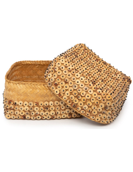 Boîte de rangement originale avec couvercle Carrée 28 cm Bambou Marron Noix de coco The Coconut Shell 