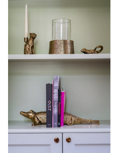 Photophore Rond Diamètre 17 cm en Verre Transparent Métal Doré Motif peau de crocodile The Croco 