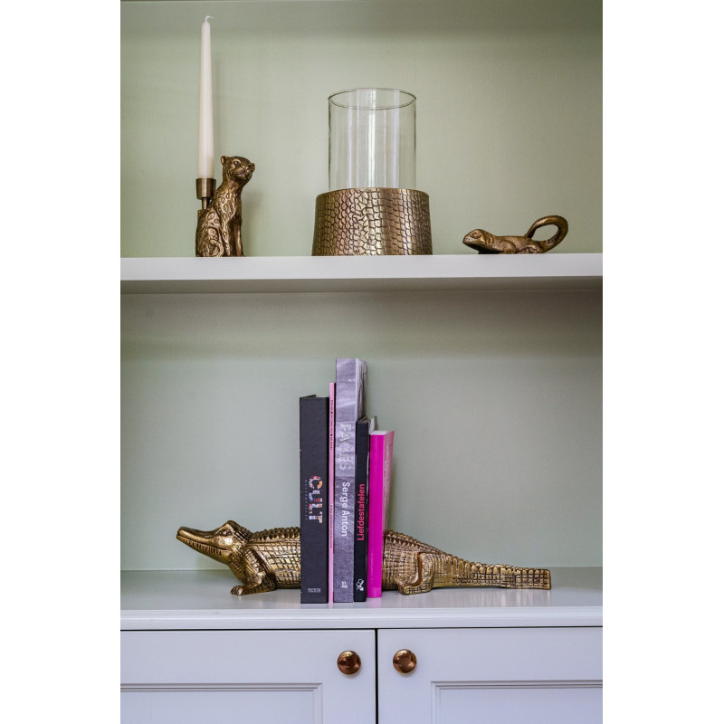 Photophore Rond Diamètre 17 cm en Verre Transparent Métal Doré Motif peau de crocodile The Croco 