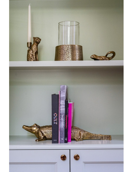 Photophore Rond Diamètre 17 cm en Verre Transparent Métal Doré Motif peau de crocodile The Croco 