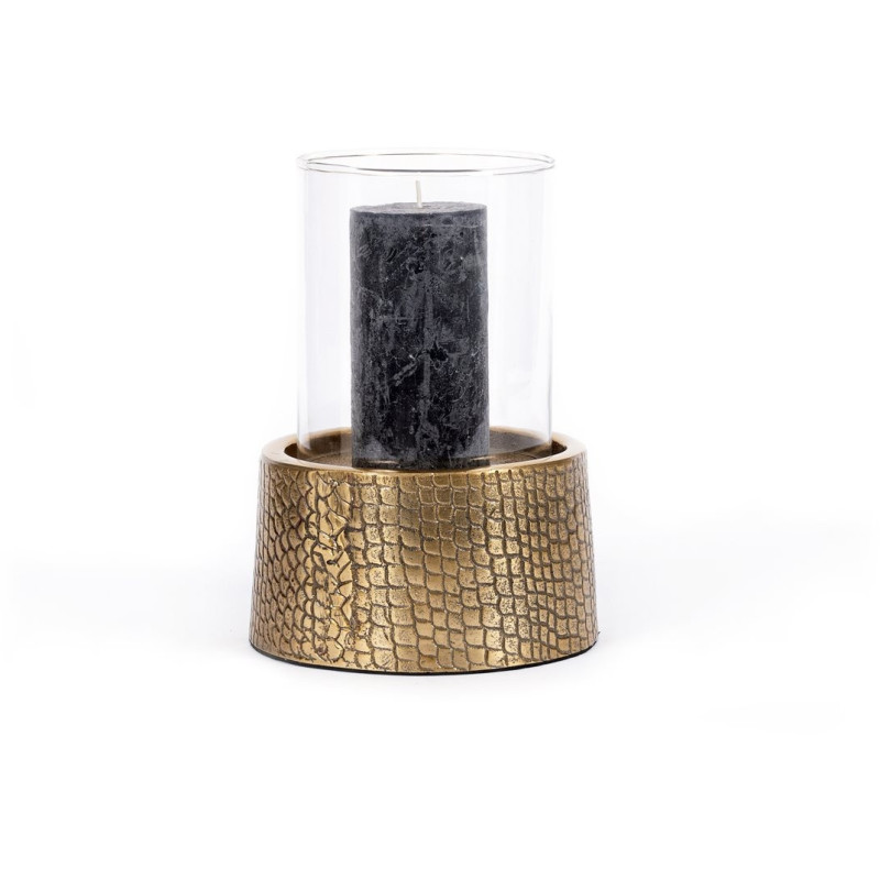 Photophore Rond Diamètre 17 cm en Verre Transparent Métal Doré Motif peau de crocodile The Croco 