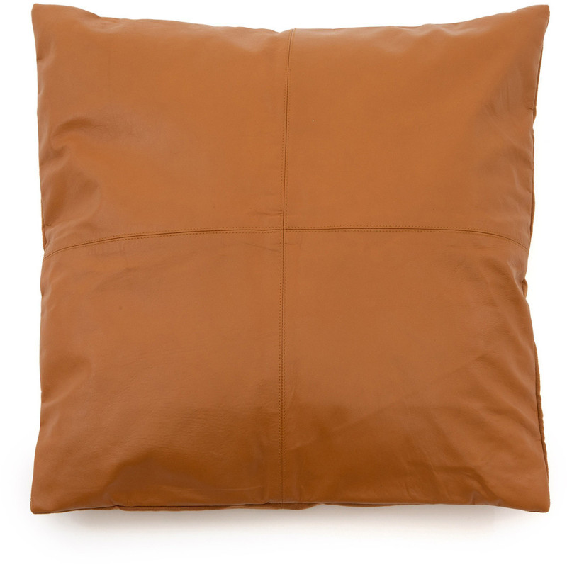 Housse de coussin XL Carrée 60x60 en Cuir véritable Marron camel The Four Panel Leather 