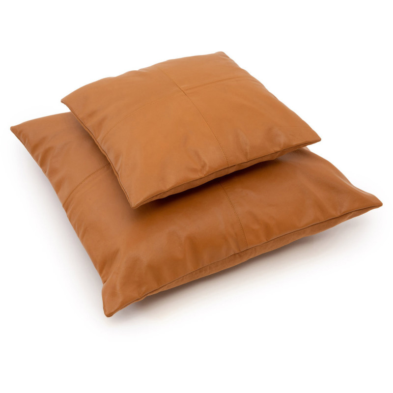 Housse de coussin XL Carrée 60x60 en Cuir véritable Marron camel The Four Panel Leather 