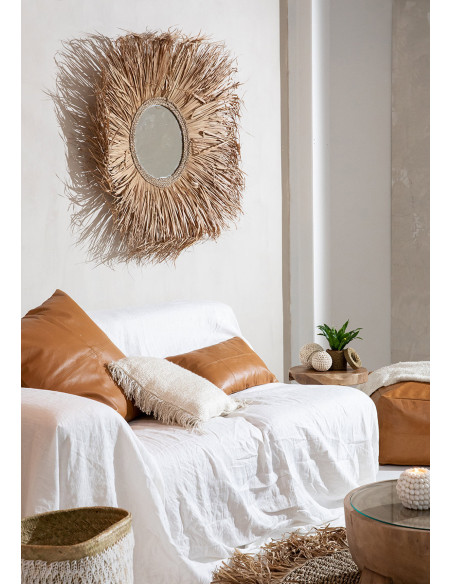 Housse de coussin XL Carrée 60x60 en Cuir véritable Marron camel The Four Panel Leather 