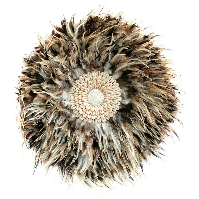 Décoration murale originale Jujuhat balinais 50 cm en Plume Gris Marron Coquillage Blanc The Coastal 