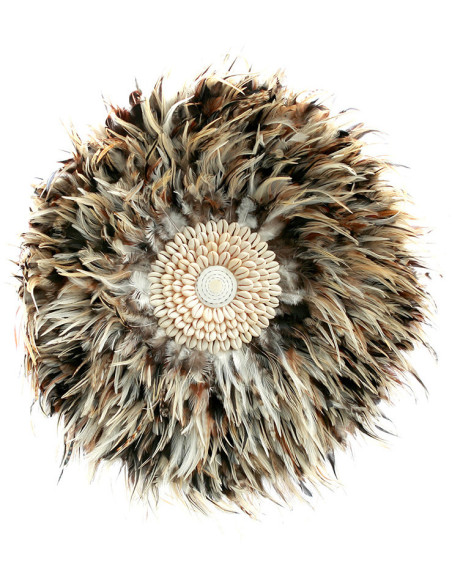 Décoration murale originale Jujuhat balinais 50 cm en Plume Gris Marron Coquillage Blanc The Coastal 