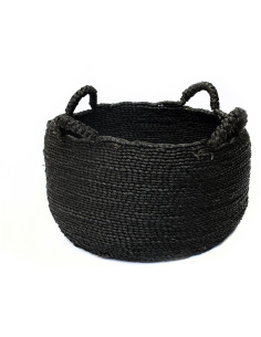 Grand Panier de rangement ethnique chic 4 poignées Rond 52 cm Jonc de mer Noir Tressé The Quatre Mains 