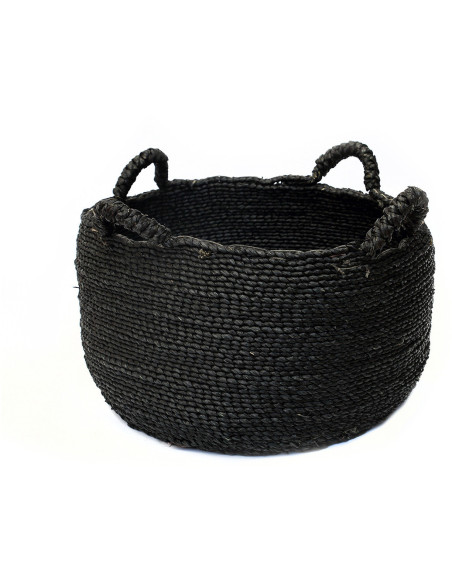 Grand Panier de rangement ethnique chic 4 poignées Rond 52 cm Jonc de mer Noir Tressé The Quatre Mains 