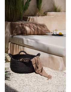 Grand Panier de rangement ethnique chic 4 poignées Rond 52 cm Jonc de mer Noir Tressé The Quatre Mains 
