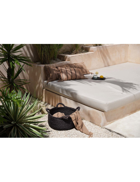 Grand Panier de rangement ethnique chic 4 poignées Rond 52 cm Jonc de mer Noir Tressé The Quatre Mains 