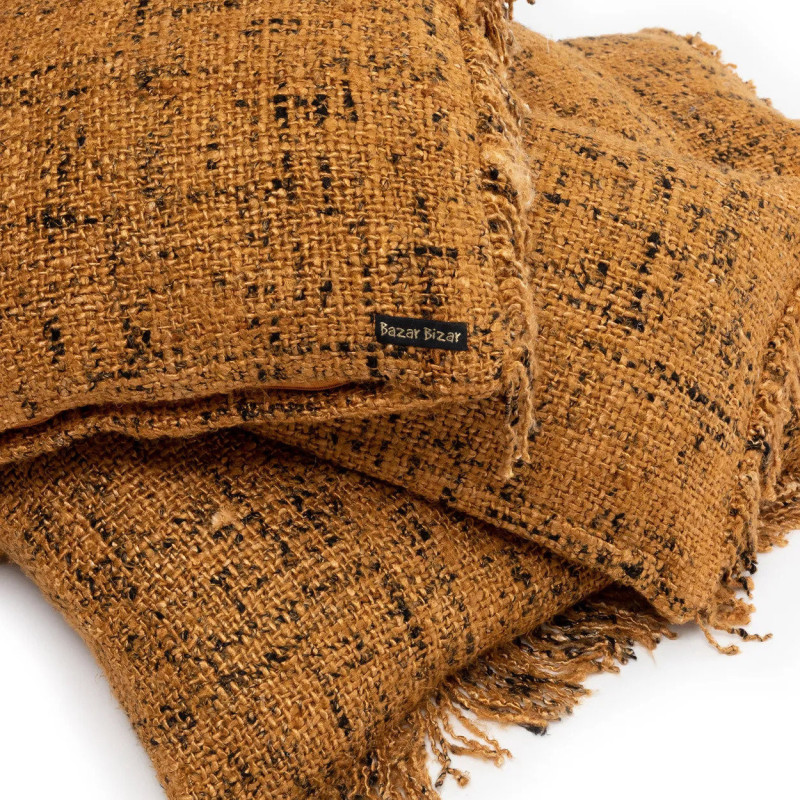 Housse de coussin XL Rectangulaire 100x35 en Coton Cannelle Noir avec franges The Oh My Gee 