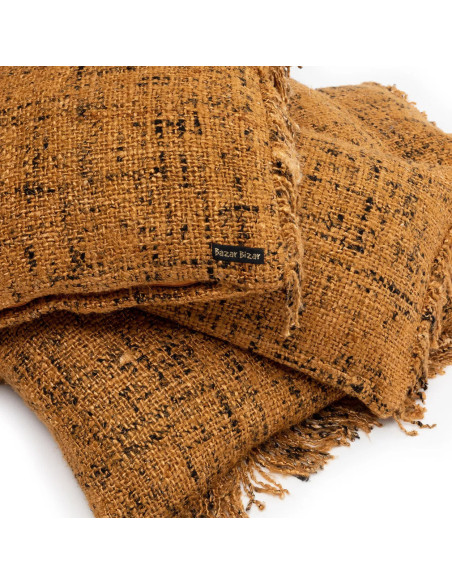 Housse de coussin XL Rectangulaire 100x35 en Coton Cannelle Noir avec franges The Oh My Gee 