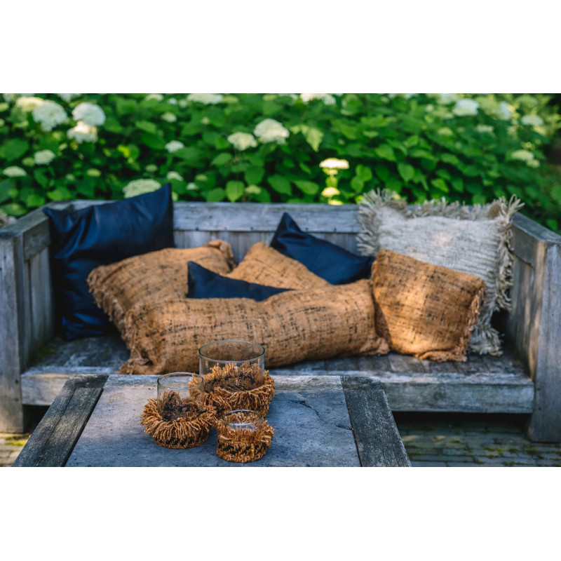 Housse de coussin XL Rectangulaire 100x35 en Coton Cannelle Noir avec franges The Oh My Gee 