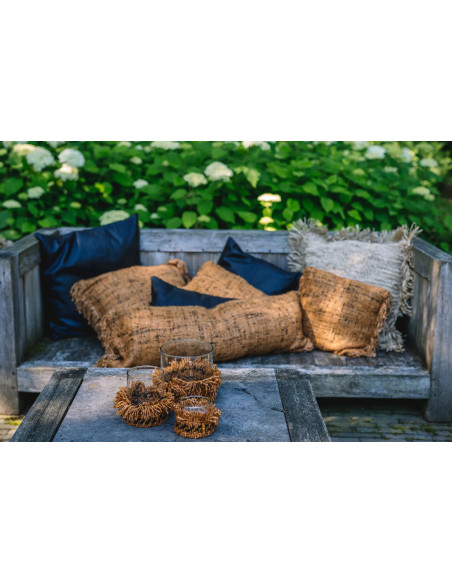 Housse de coussin XL Rectangulaire 100x35 en Coton Cannelle Noir avec franges The Oh My Gee 