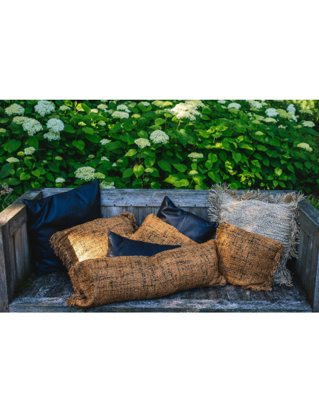 Housse de coussin XL Rectangulaire 100x35 en Coton Cannelle Noir avec franges The Oh My Gee 