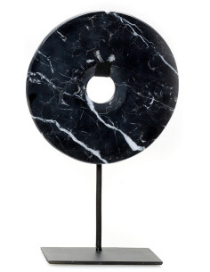 Sculpture moderne sur pied Disque Hauteur 35 cm en Marbre Métal Noir The Disk 