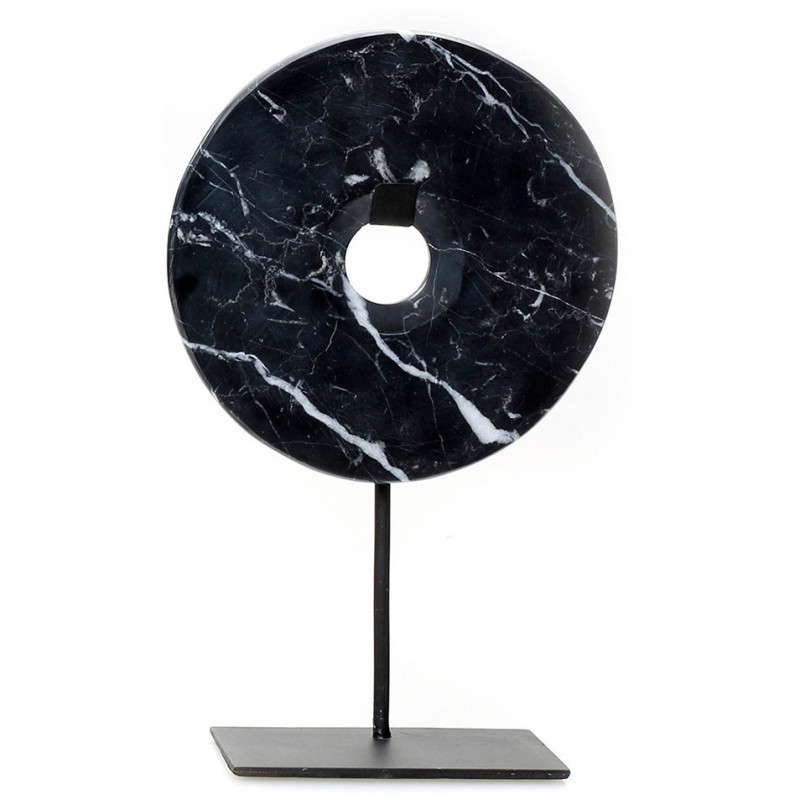 Sculpture moderne sur pied Disque Hauteur 35 cm en Marbre Métal Noir The Disk 