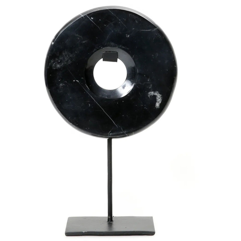 Sculpture moderne sur pied Disque Hauteur 35 cm en Marbre Métal Noir The Disk 