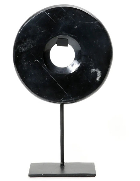Sculpture moderne sur pied Disque Hauteur 35 cm en Marbre Métal Noir The Disk 