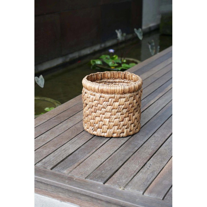 Panier de rangement bohème Rond 36 cm Jacinthe d'eau Naturel Tressé The Choppy 
