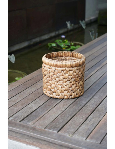 Panier de rangement bohème Rond 36 cm Jacinthe d'eau Naturel Tressé The Choppy 