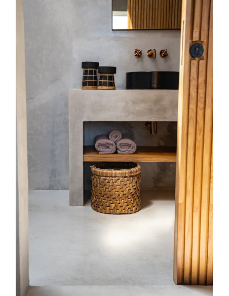 Panier de rangement bohème Rond 36 cm Jacinthe d'eau Naturel Tressé The Choppy 