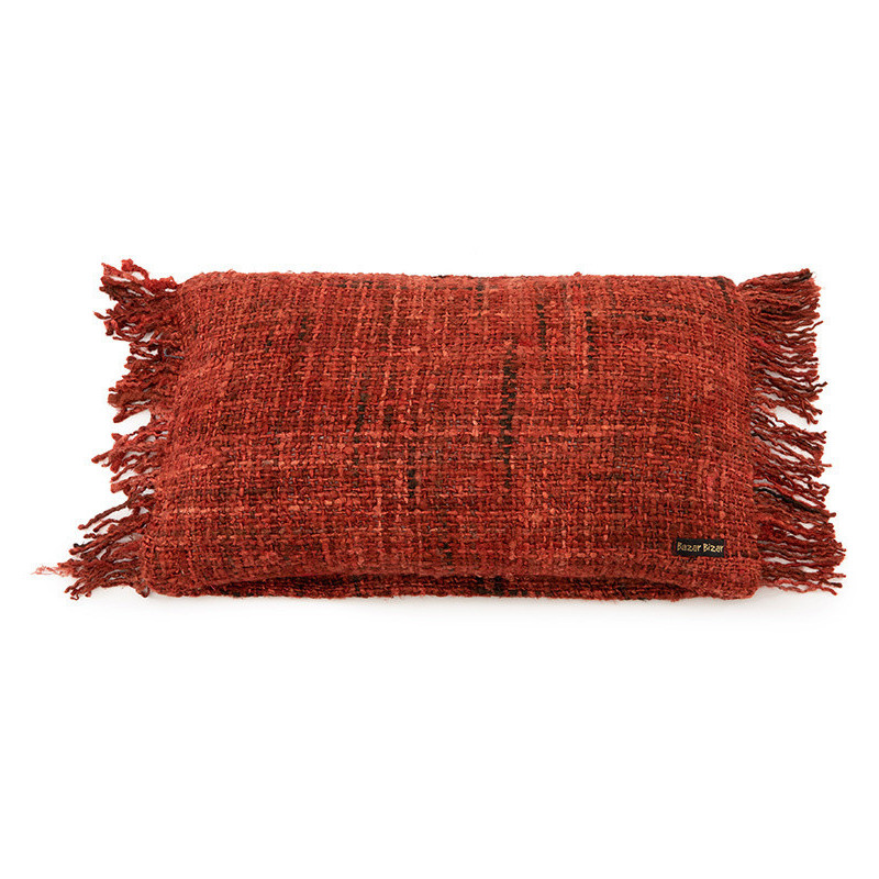 Housse de coussin Rectangulaire 50x30 en Coton Rouge cerise avec franges The Oh My Gee 