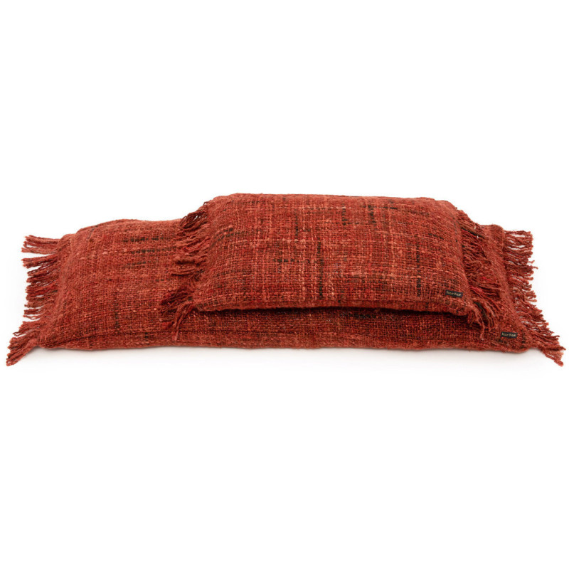 Housse de coussin Rectangulaire 50x30 en Coton Rouge cerise avec franges The Oh My Gee 