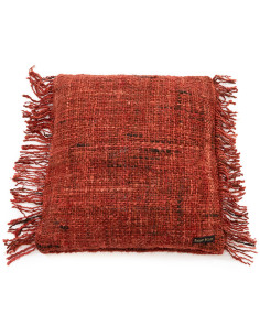 Housse de coussin Carrée 40x40 en Coton Rouge cerise avec franges The Oh My Gee 