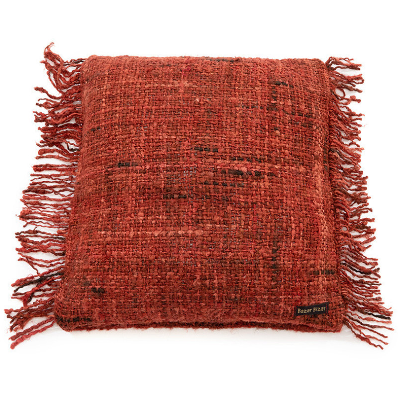 Housse de coussin Carrée 40x40 en Coton Rouge cerise avec franges The Oh My Gee 