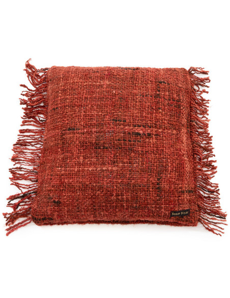 Housse de coussin Carrée 40x40 en Coton Rouge cerise avec franges The Oh My Gee 