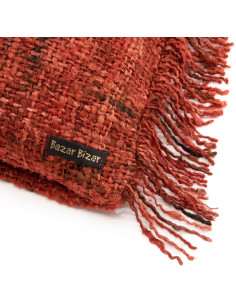 Housse de coussin Carrée 40x40 en Coton Rouge cerise avec franges The Oh My Gee 