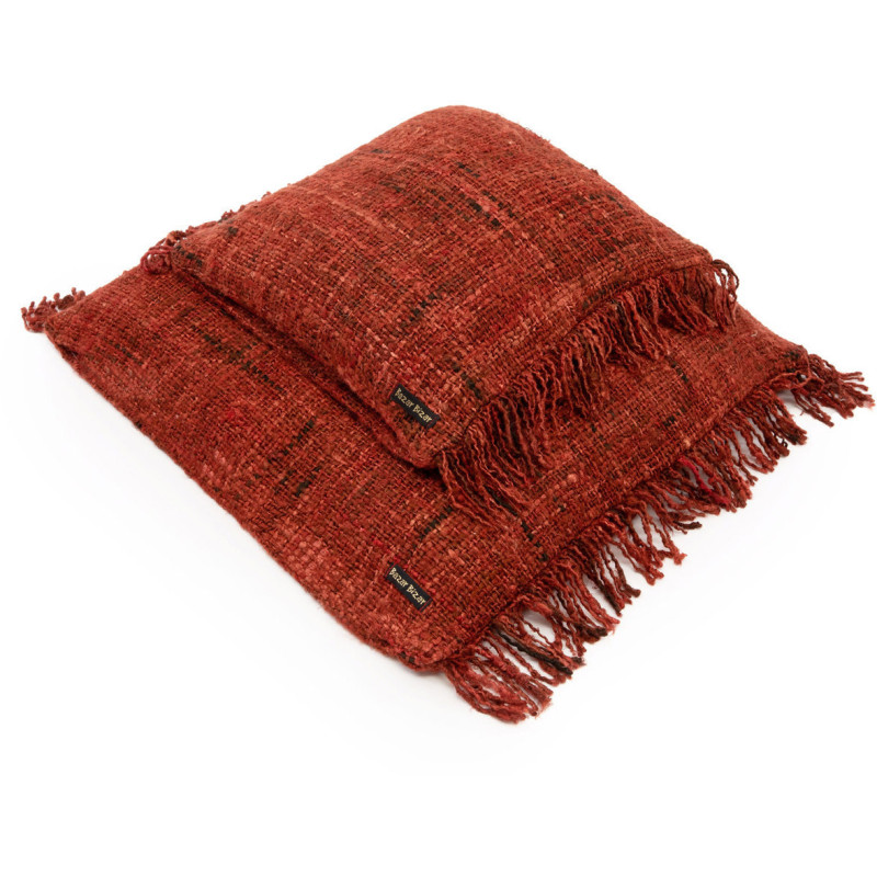 Housse de coussin Carrée 40x40 en Coton Rouge cerise avec franges The Oh My Gee 