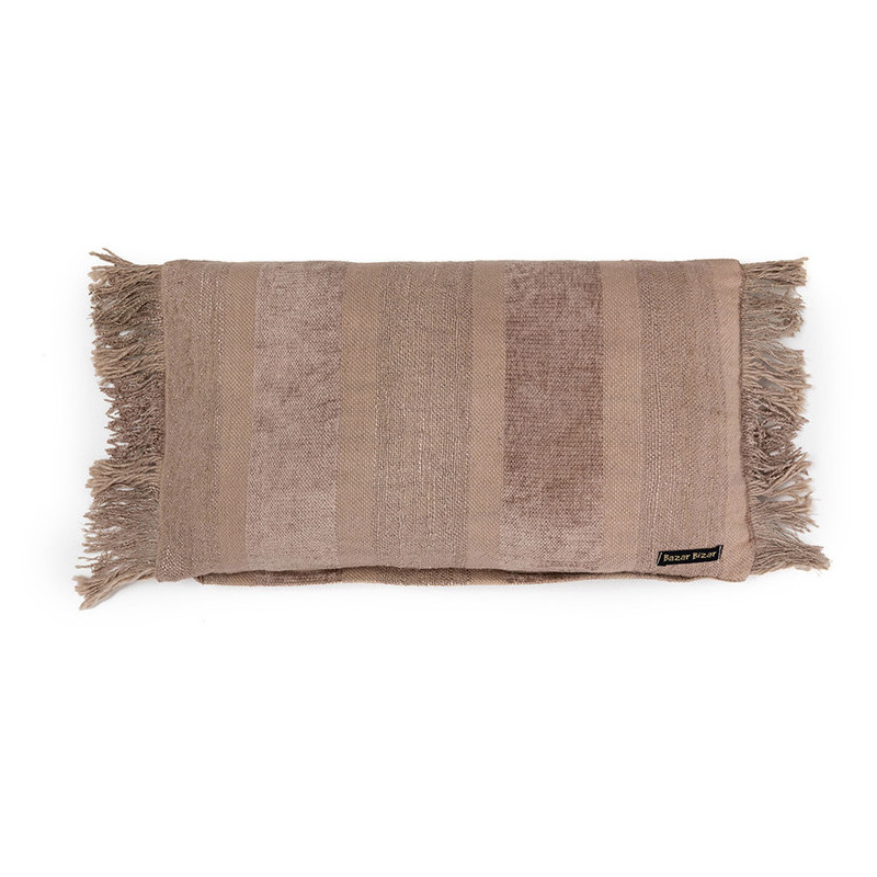 Housse de coussin Rectangulaire 50x30 en Velours Gris béton avec franges The Oh My Gee 