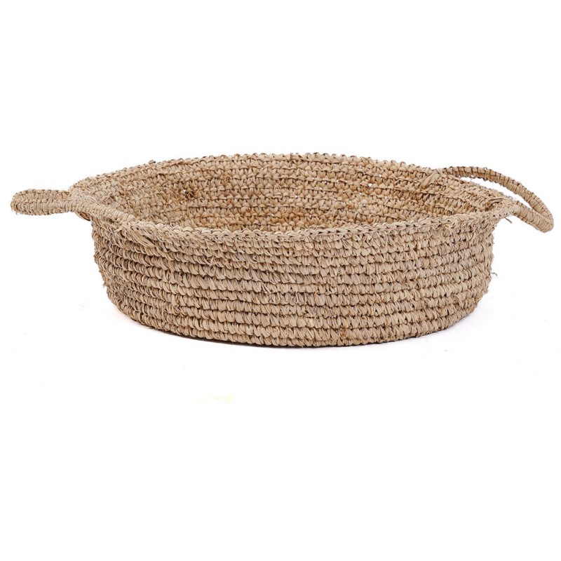 Corbeille de rangement bohème 2 poignées Rond 43 cm Raphia Naturel Tressé The Raffia 