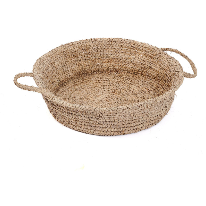 Corbeille de rangement bohème 2 poignées Rond 43 cm Raphia Naturel Tressé The Raffia 